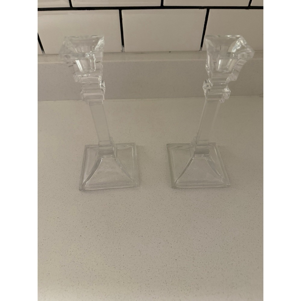 Vtg pair of cut glass candle sticks 8.25 in tall